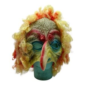Vtg BEN COOPER Latex Rubber Demon Chicken Horned Man Mask w/Red/Yellow Hair Rare